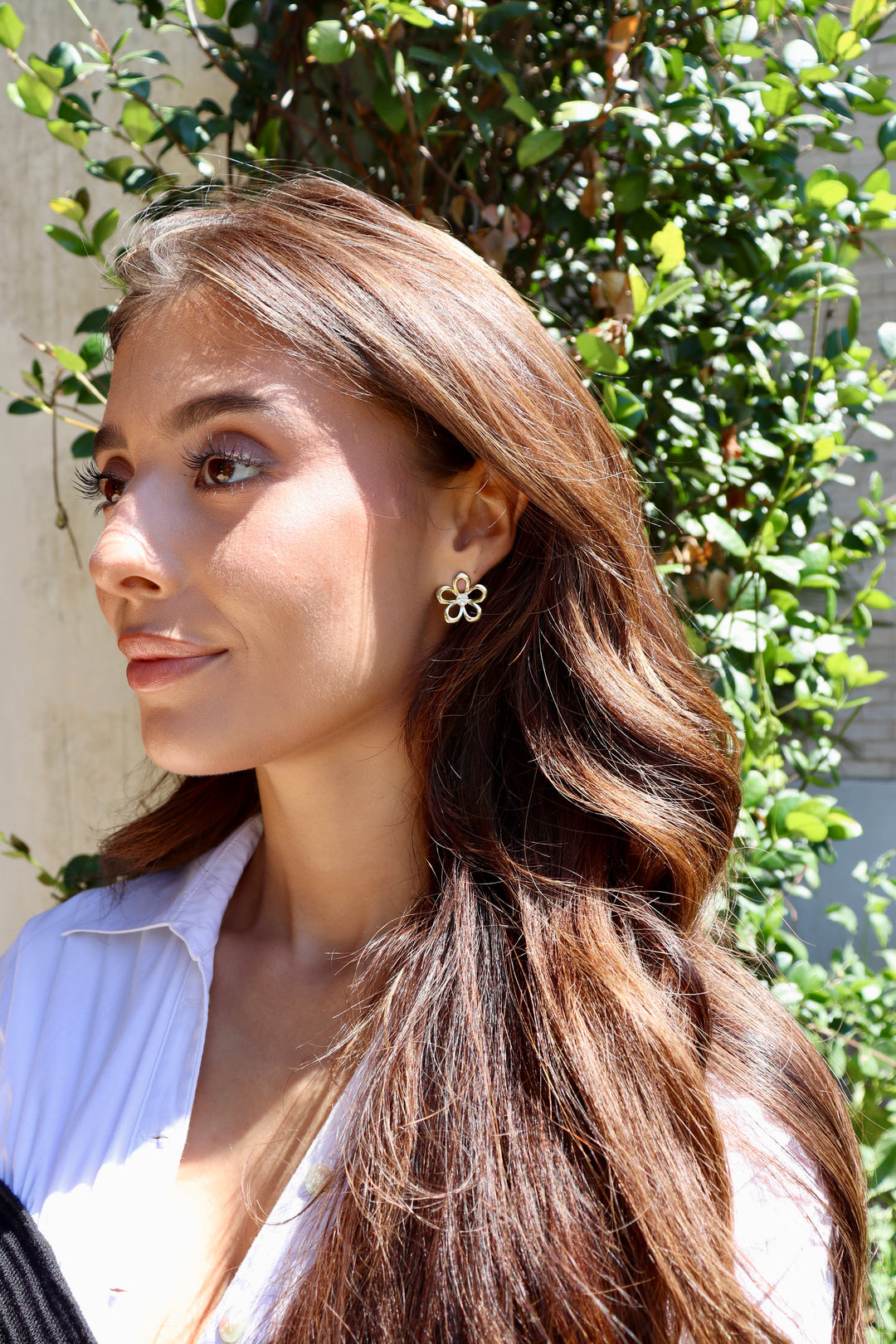 Gold & Diamond Jumbo Flower Stud Earrings in 14K Gold