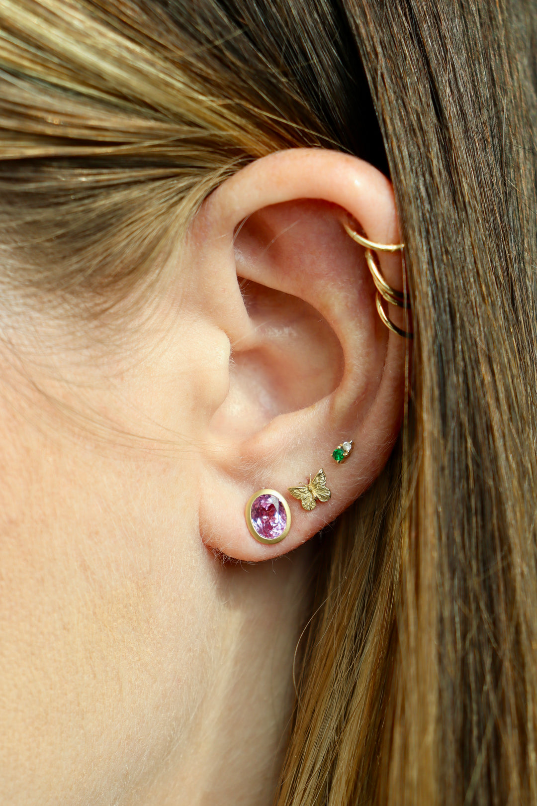 2.36ctw Oval Pink Sapphire Bezel Earrings in 18K Yellow Gold