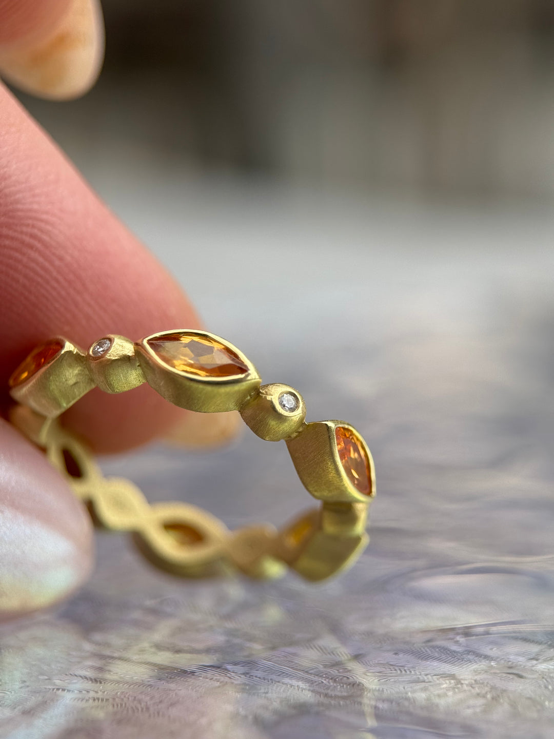 Nicole Mera x Suzy Landa Marquise Spessartite Garnet & Diamond Bezel Stackable Ring in 18K Yellow Gold