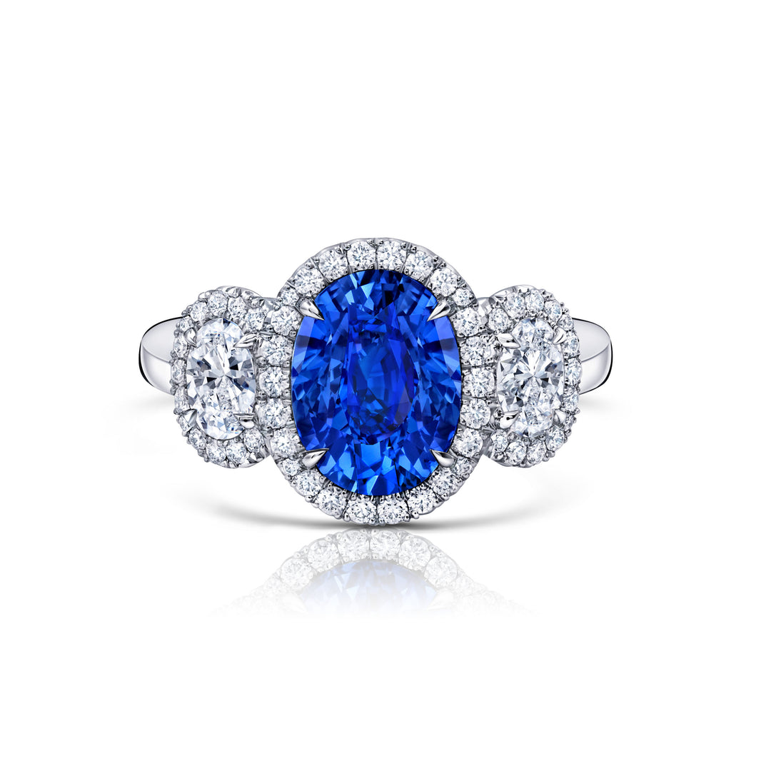 Oval Ceylon Sapphire & Diamond Three Stone Ring