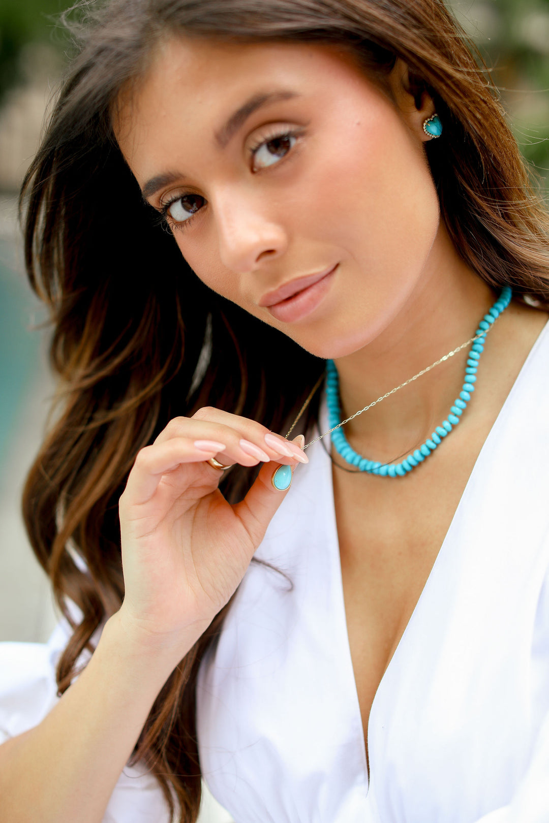 5.51 Pear Shape Turquoise Bezel Pendant/Charm in 18K Yellow Gold