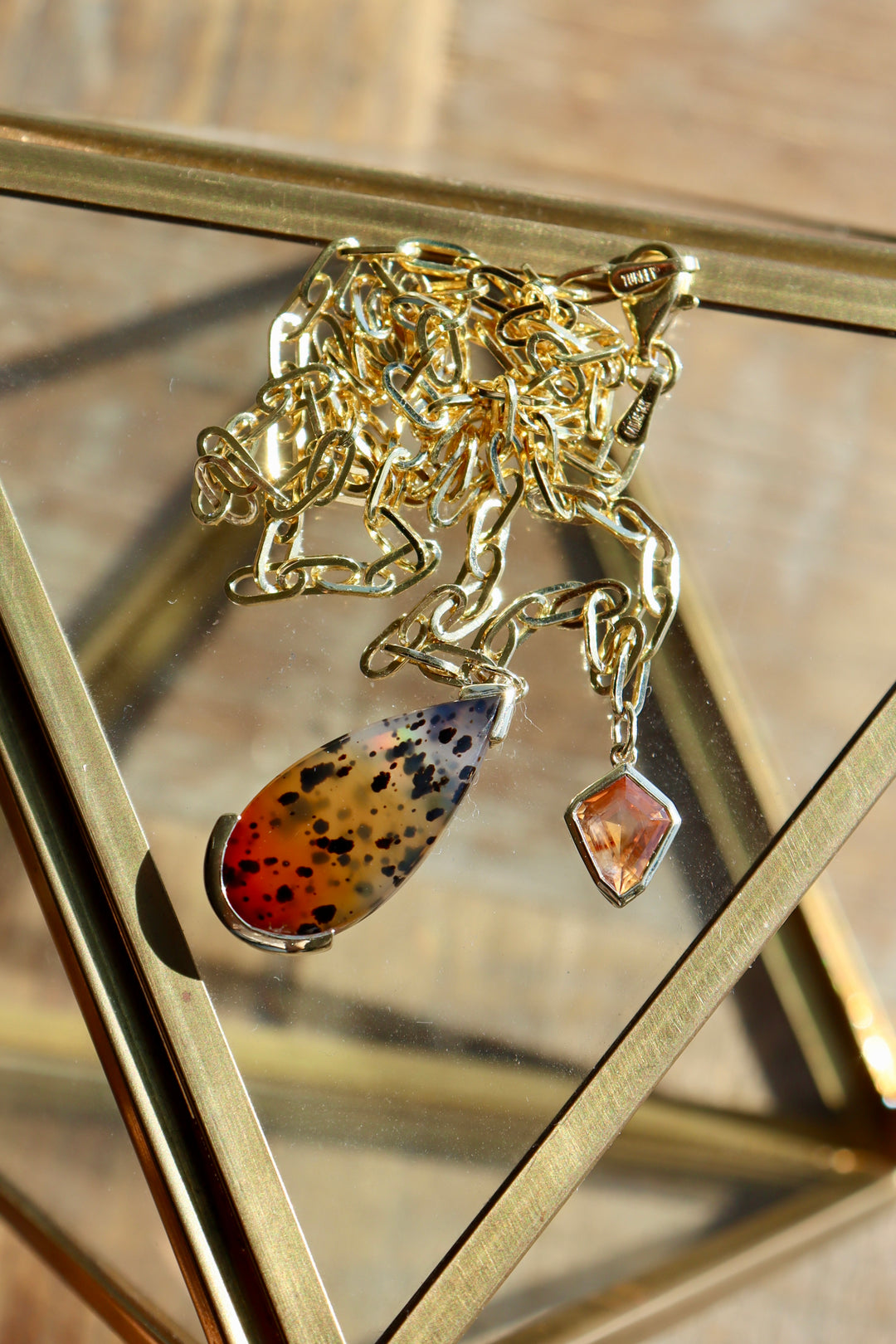 14K Yellow Gold Montana Agate & Montana Sapphire Necklace