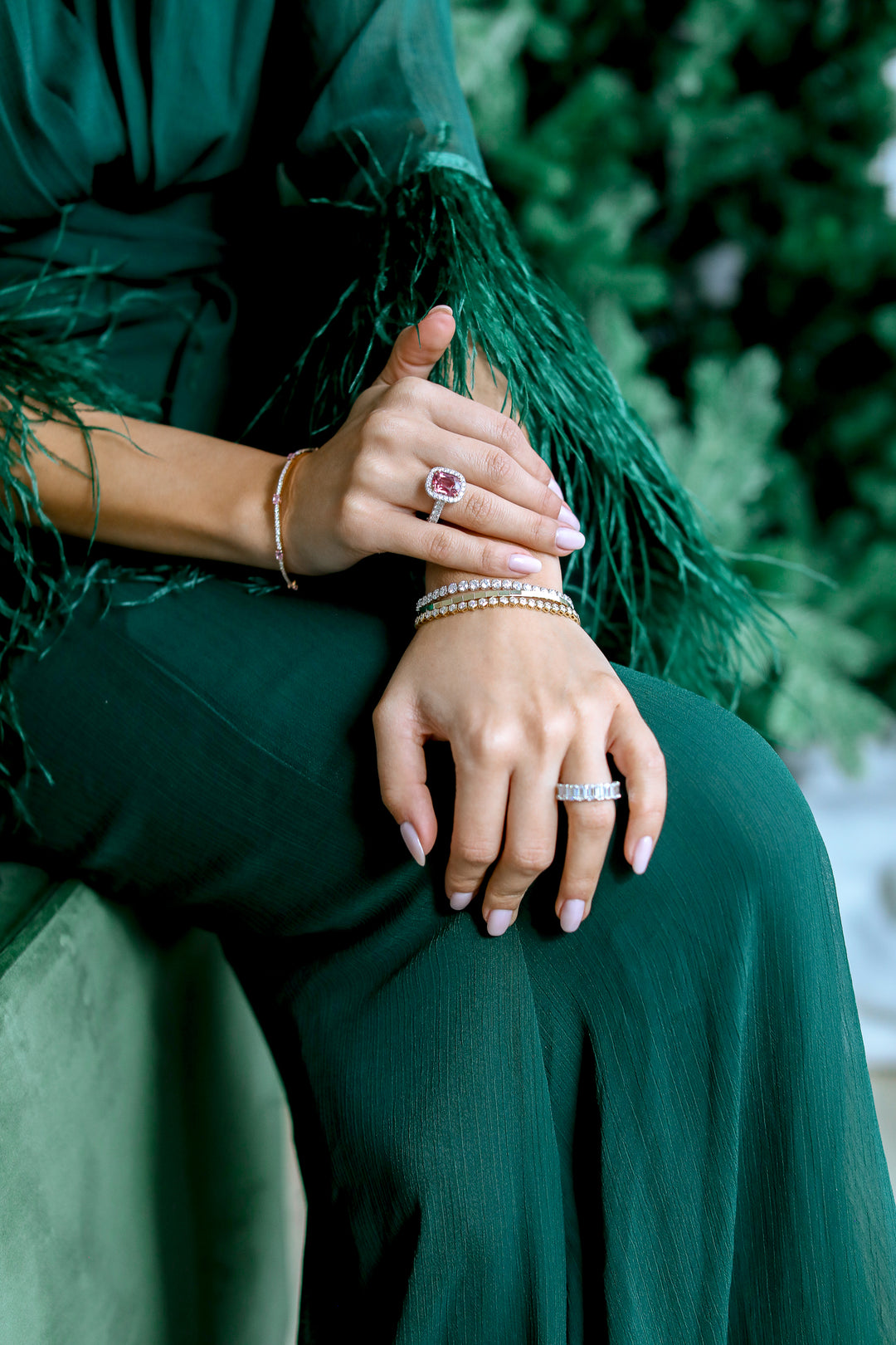 Pink Sapphire & Diamond Extensible Stretch Bracelet in 18K Rose Gold