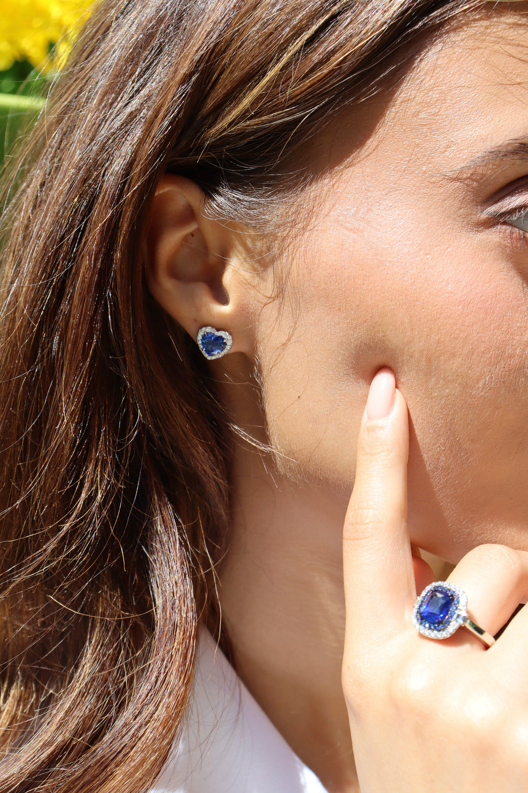 3.26ctw Heart Shape Blue Sapphire & Diamond Halo Studs in Platinum