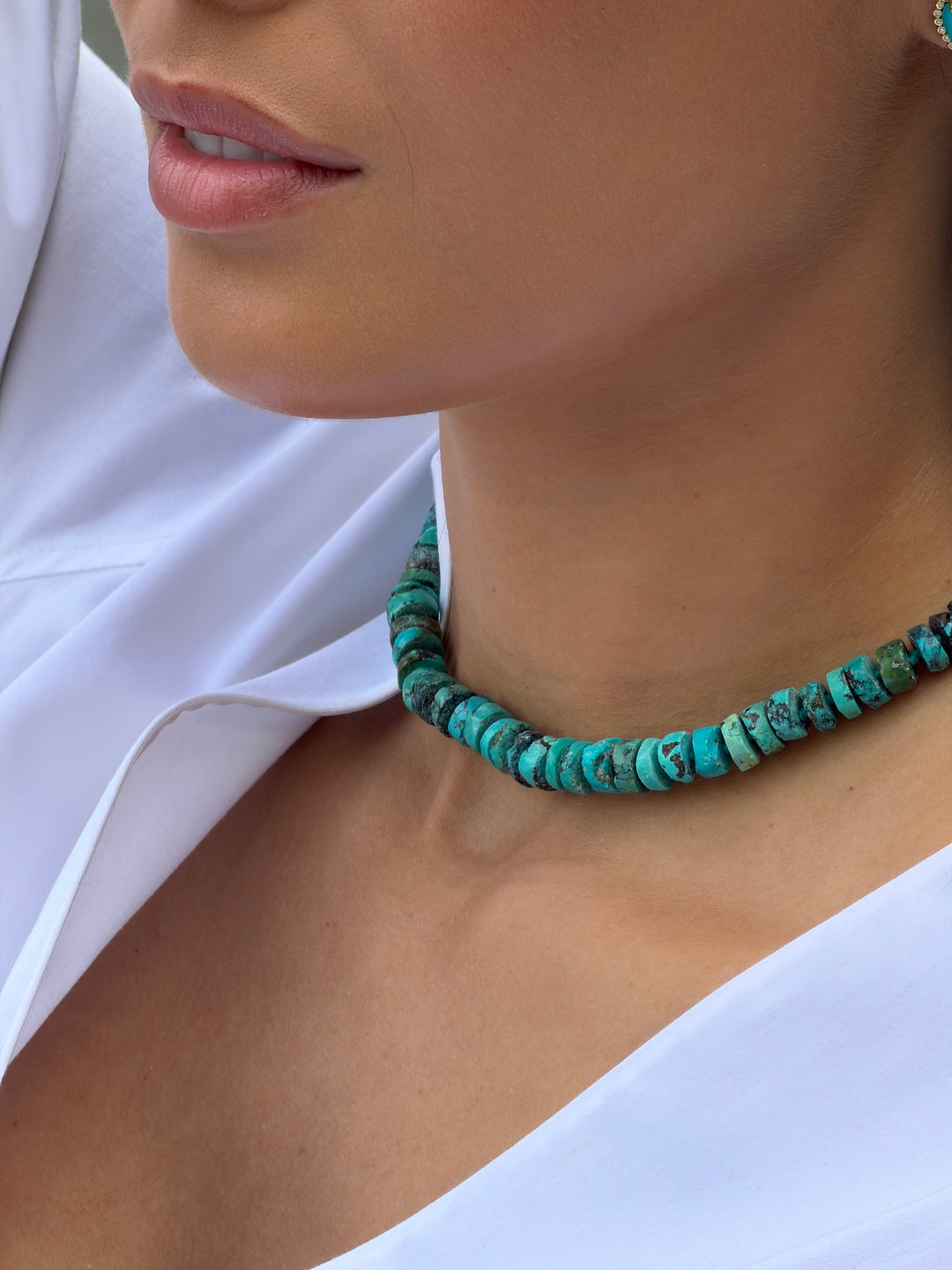 8mm Chinese Turquoise Heishi Beaded Necklace