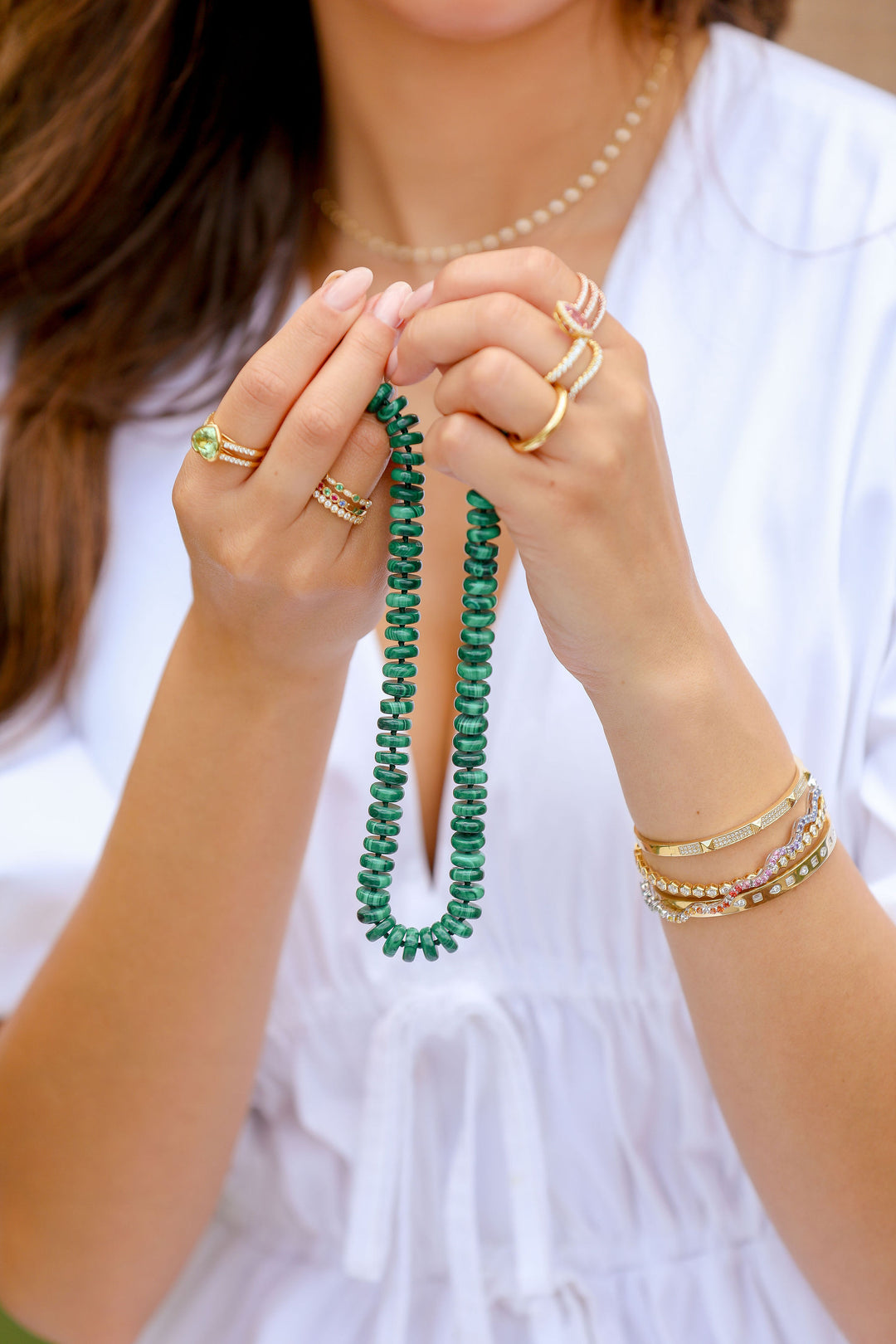 10mm Malachite Roundel Beaded Necklace