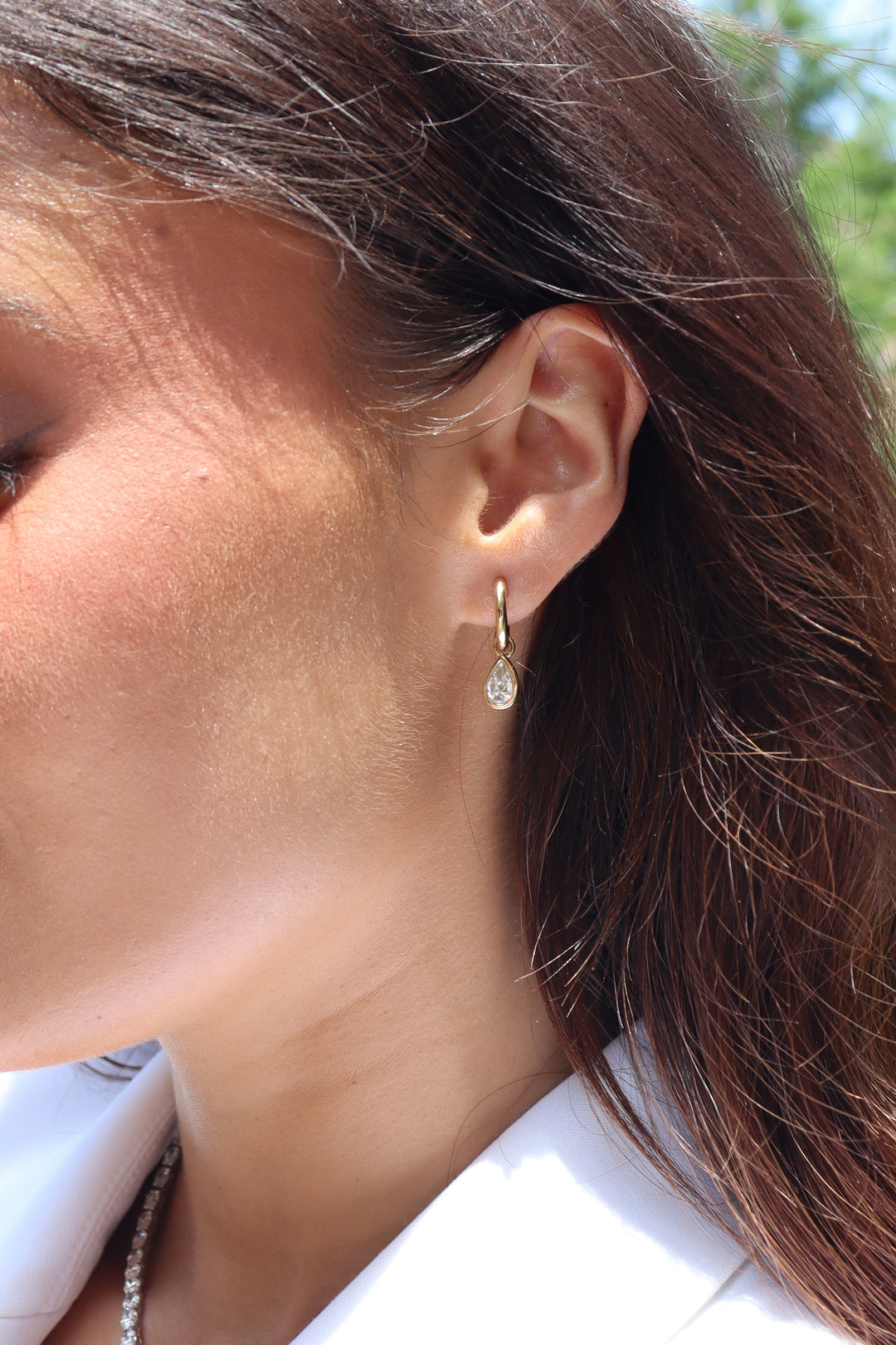 1.40ctw Pear Shape Natural Diamond Bezel Dangle Huggie Earrings in 18K Yellow Gold