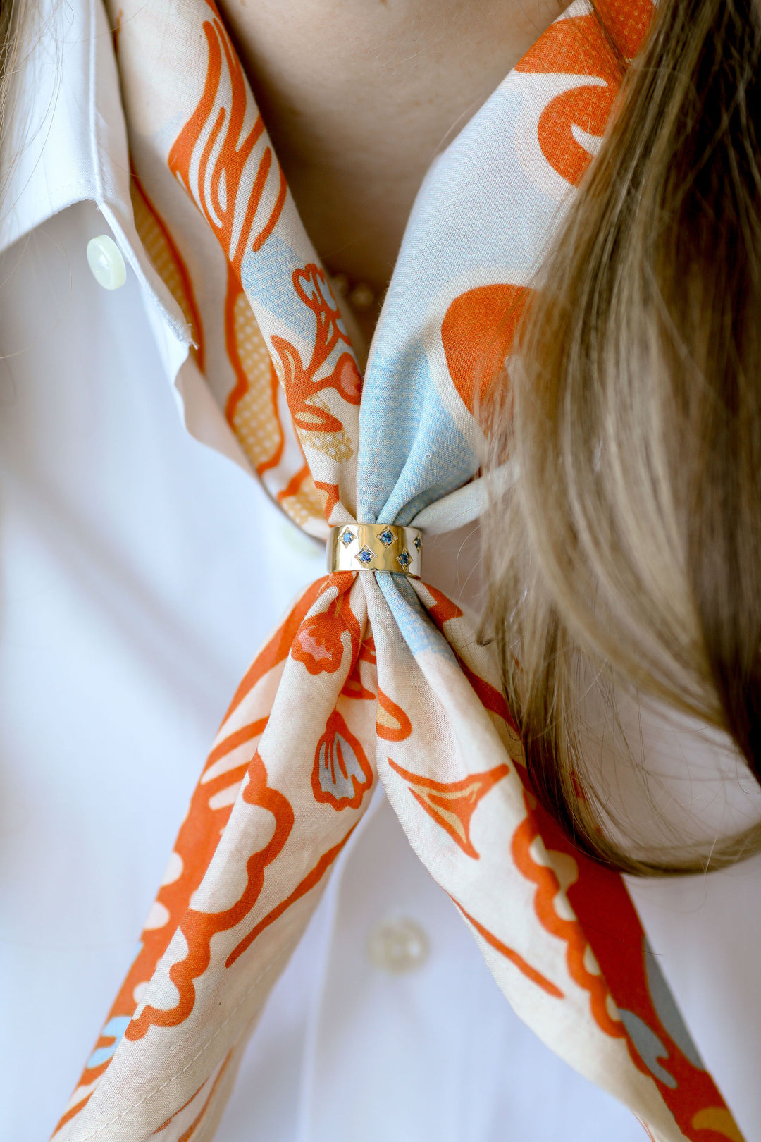 14K Yellow Speckled Montana Sapphire Bolo Ring