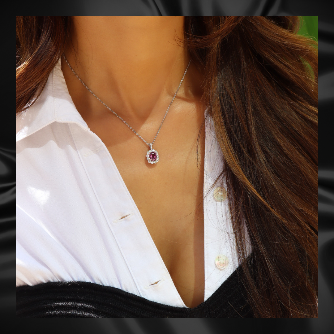 2.09ct Cushion Purple Pink Sapphire & Diamond Necklace
