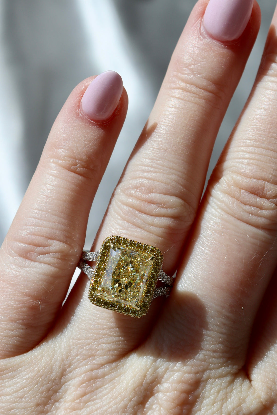 5.01ct Radiant Yellow Diamond Ring in Platinum & 18K Yellow Gold