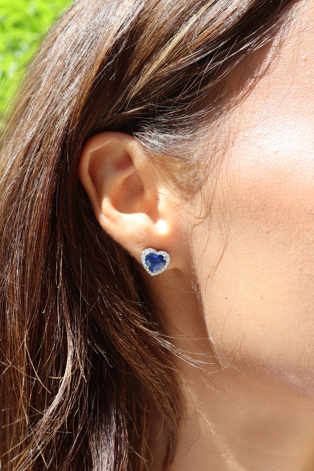 3.26ctw Heart Shape Blue Sapphire & Diamond Halo Studs in Platinum