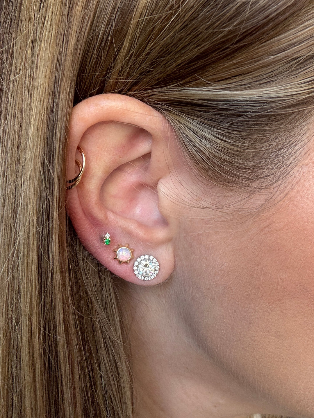 0.36ctw Australian Opal Mini Sun Earrings in 14K Yellow Gold