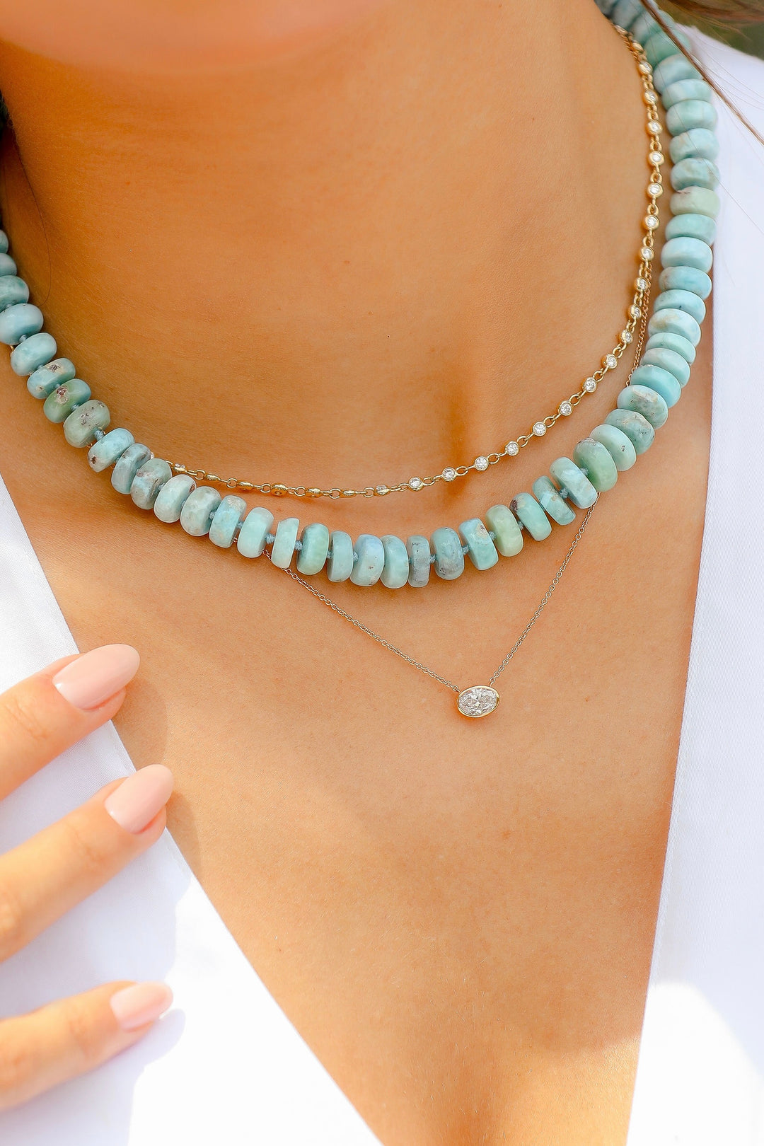 8mm Larimar Roundel Beaded Necklace