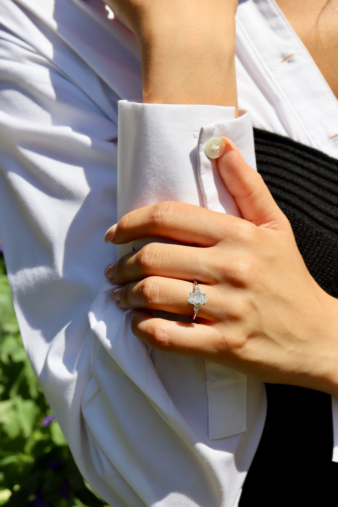 1.51ct Oval Diamond Three Stone Engagement Ring in 18K White Gold