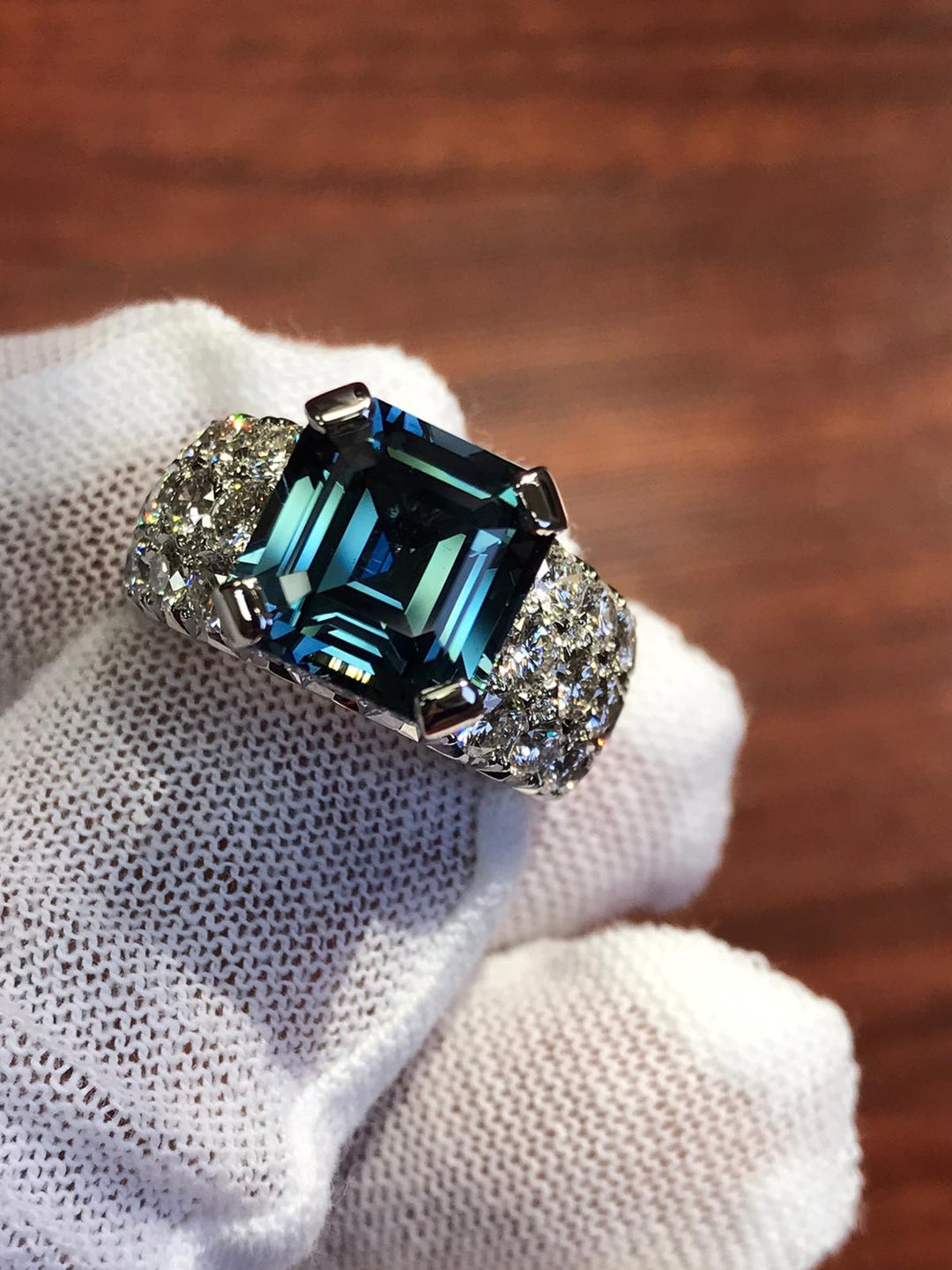 6.66ct Unheated Teal Sapphire & Diamond Ring