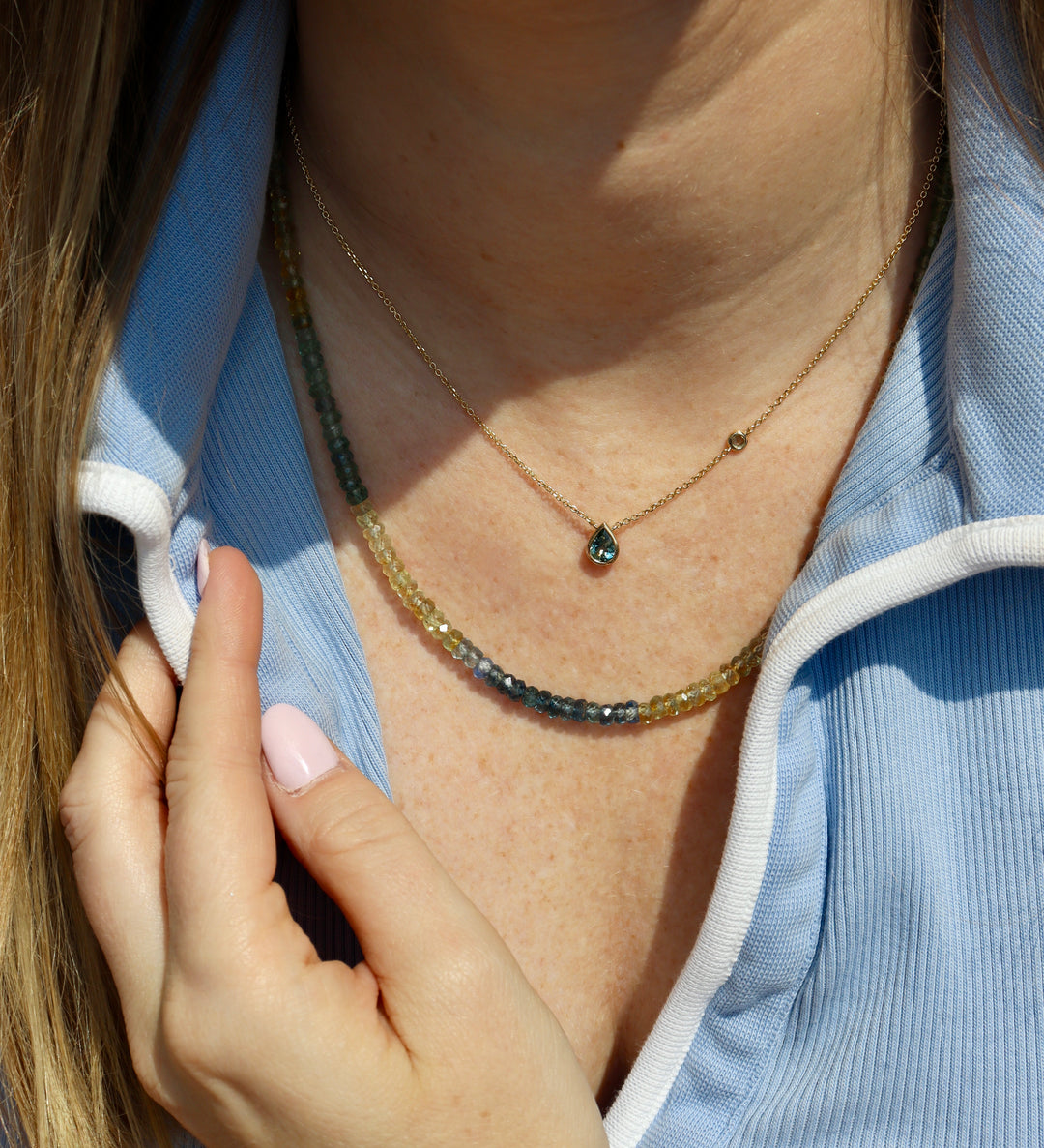 76ctw Rose Cut Montana Sapphire Beaded Necklace