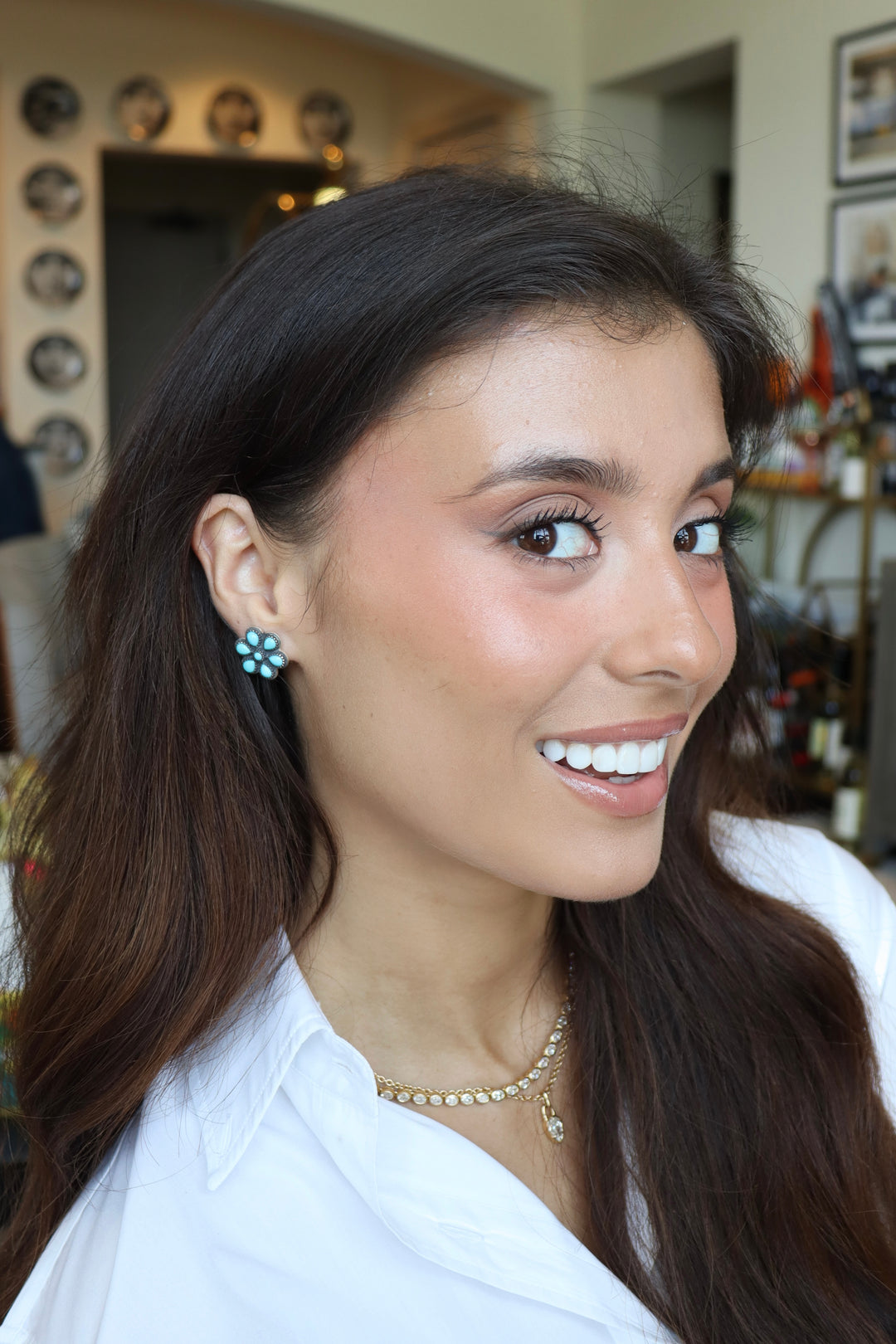 Sterling Silver Arizona Turquoise Flower Stud Earrings
