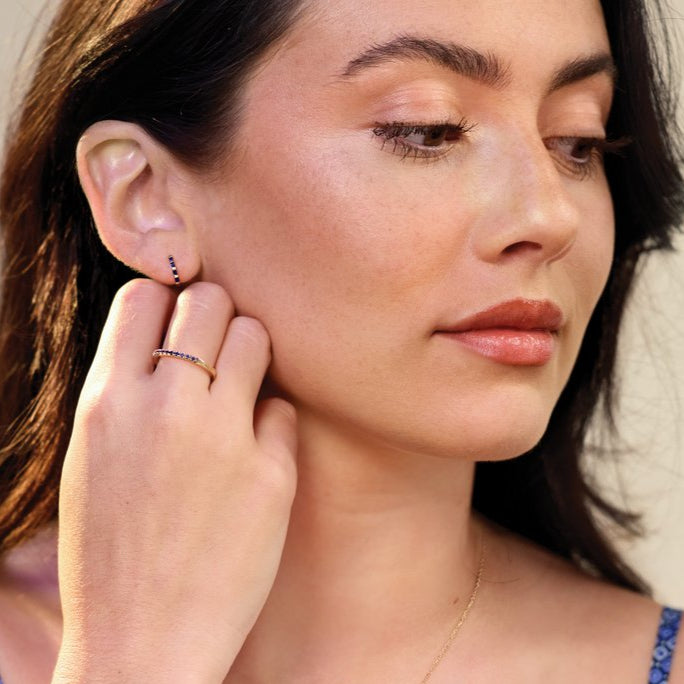 Sapphire Baguette Huggie Earrings