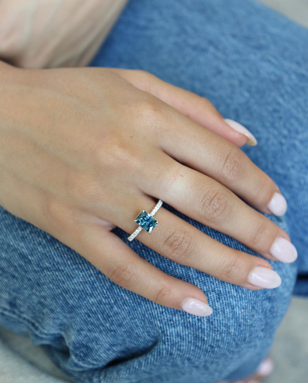 1.89ct Radiant Montana Sapphire & Diamond Ring in Platinum