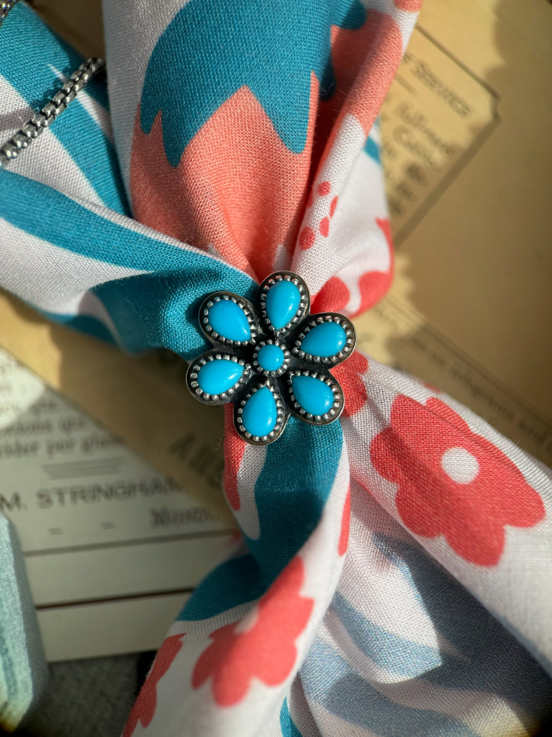 Sterling Silver Arizona Turquoise Flower Bolo Ring
