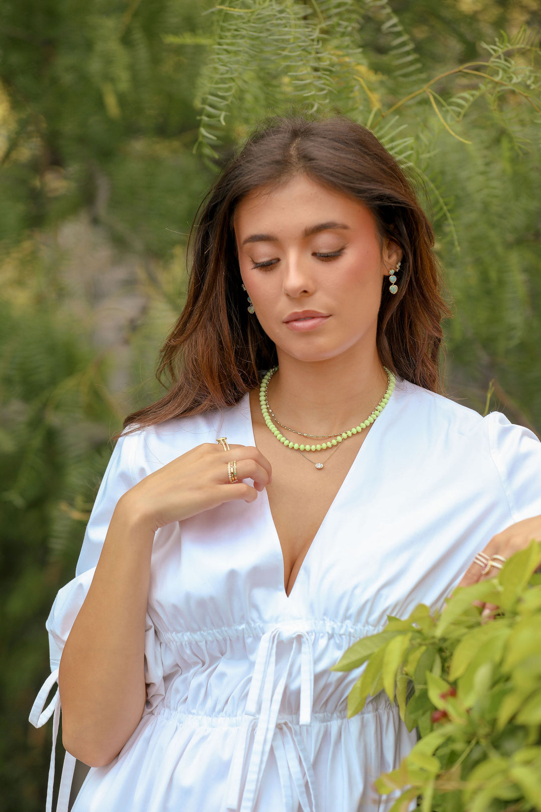 Gaspeite Beads with 14K Yellow Gold Clasp Necklace