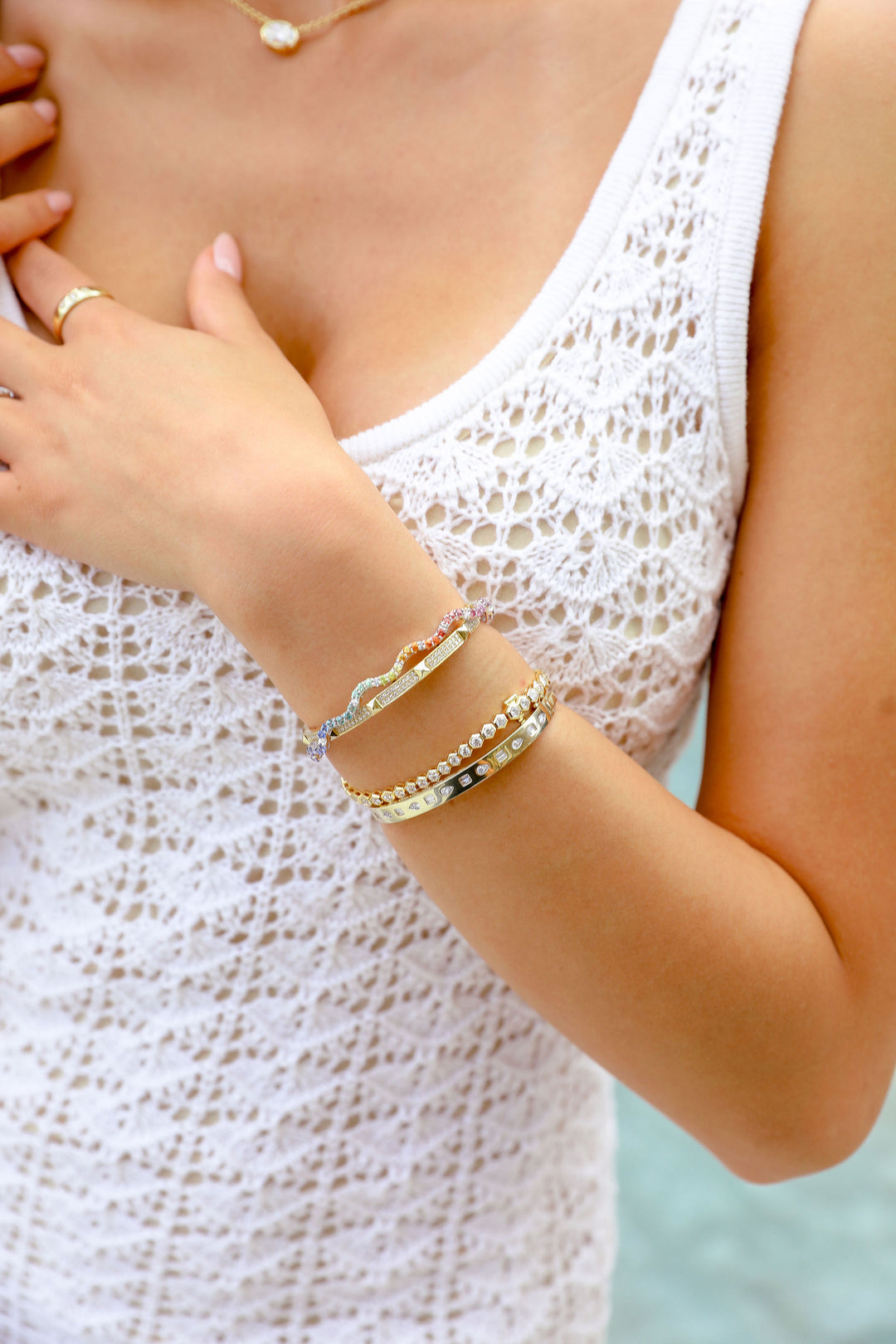 Inlay Diamond Bangle in 14K Gold