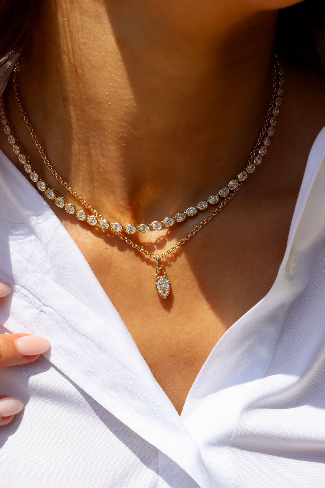 1.00ct Pear Shape Natural Diamond Lock Charm Necklace in 18K Gold
