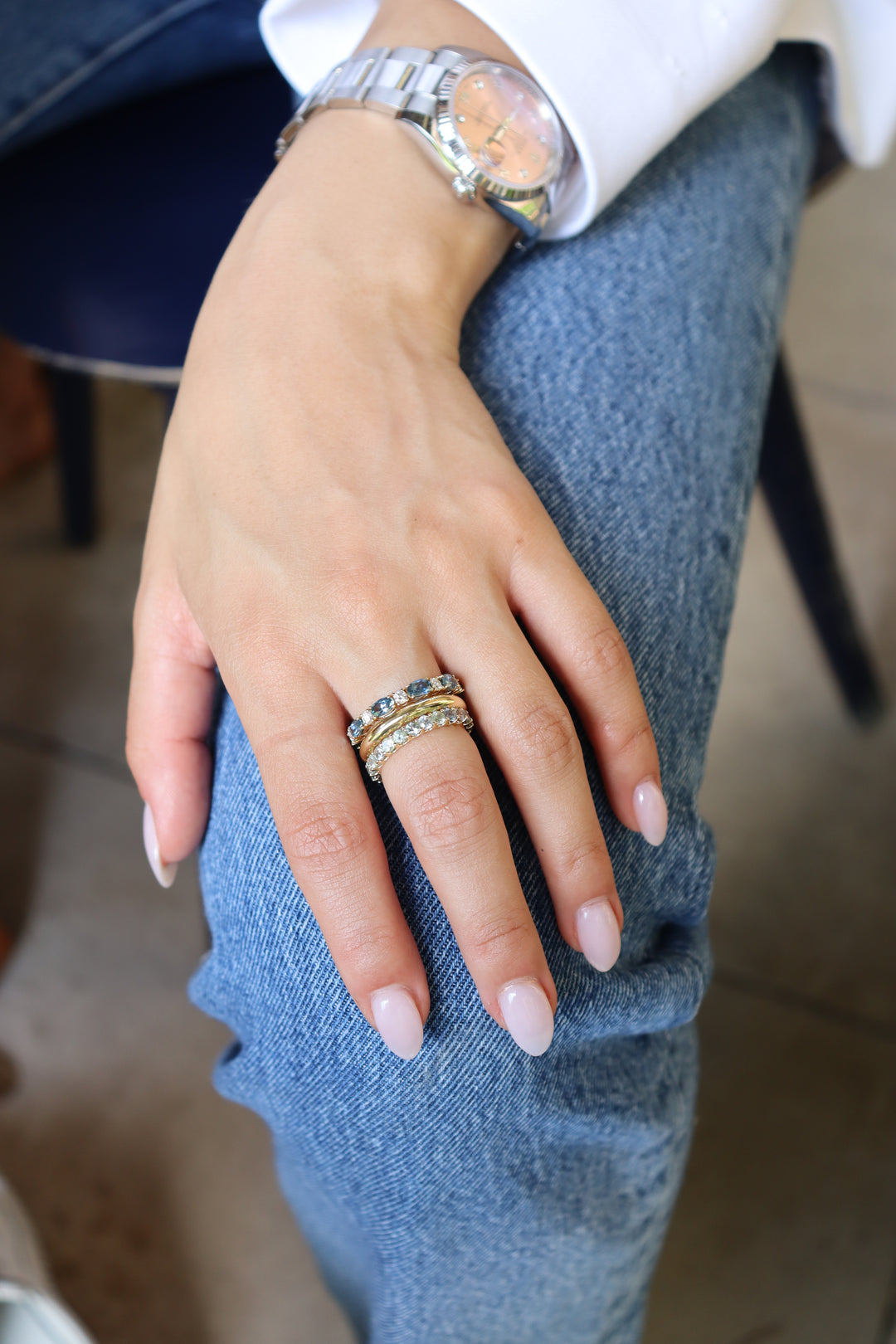 Diamond & Montana Sapphire Eternity Band in 18K Yellow Gold