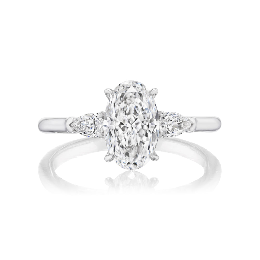 1.51ct Oval Diamond Three Stone Engagement Ring in 18K White Gold