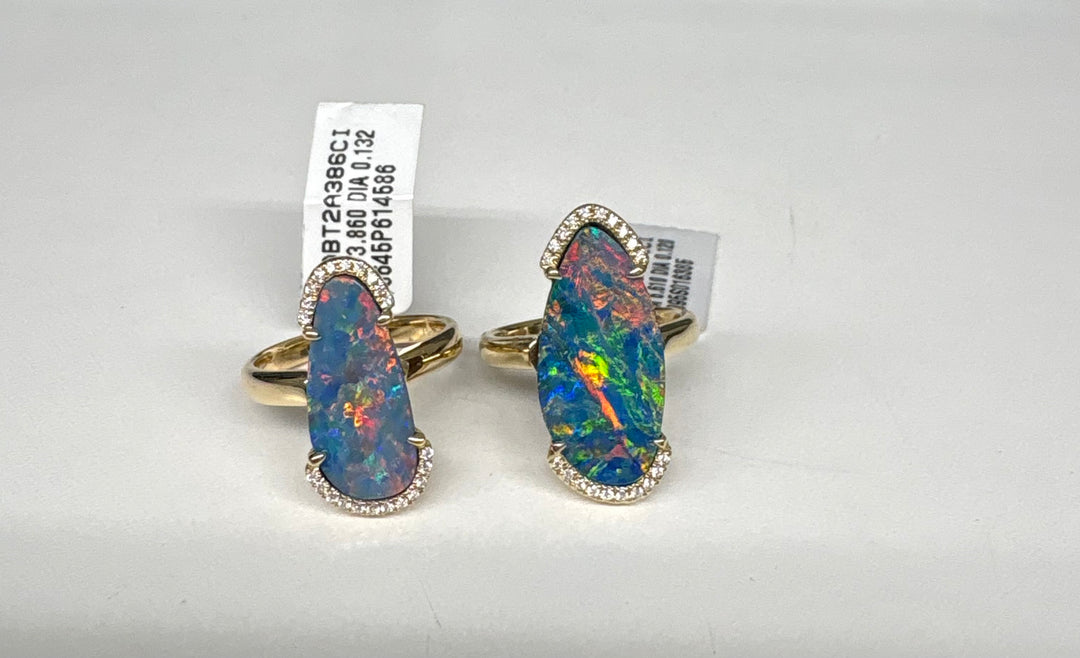 6.61ct Australian Opal Doublet & Diamond Ring in 14K Yellow Gold