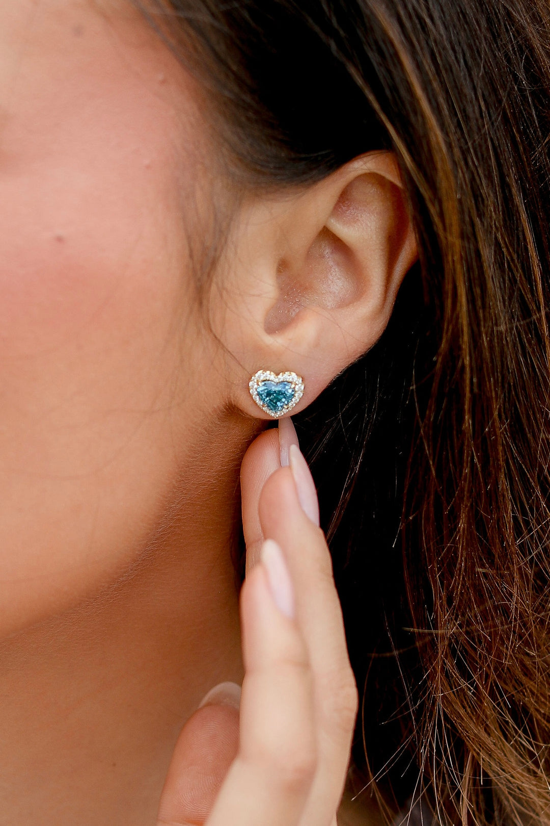 4.15ctw Heart Shape Blue Zircon & Diamond Stud Earrings in 18K Yellow Gold