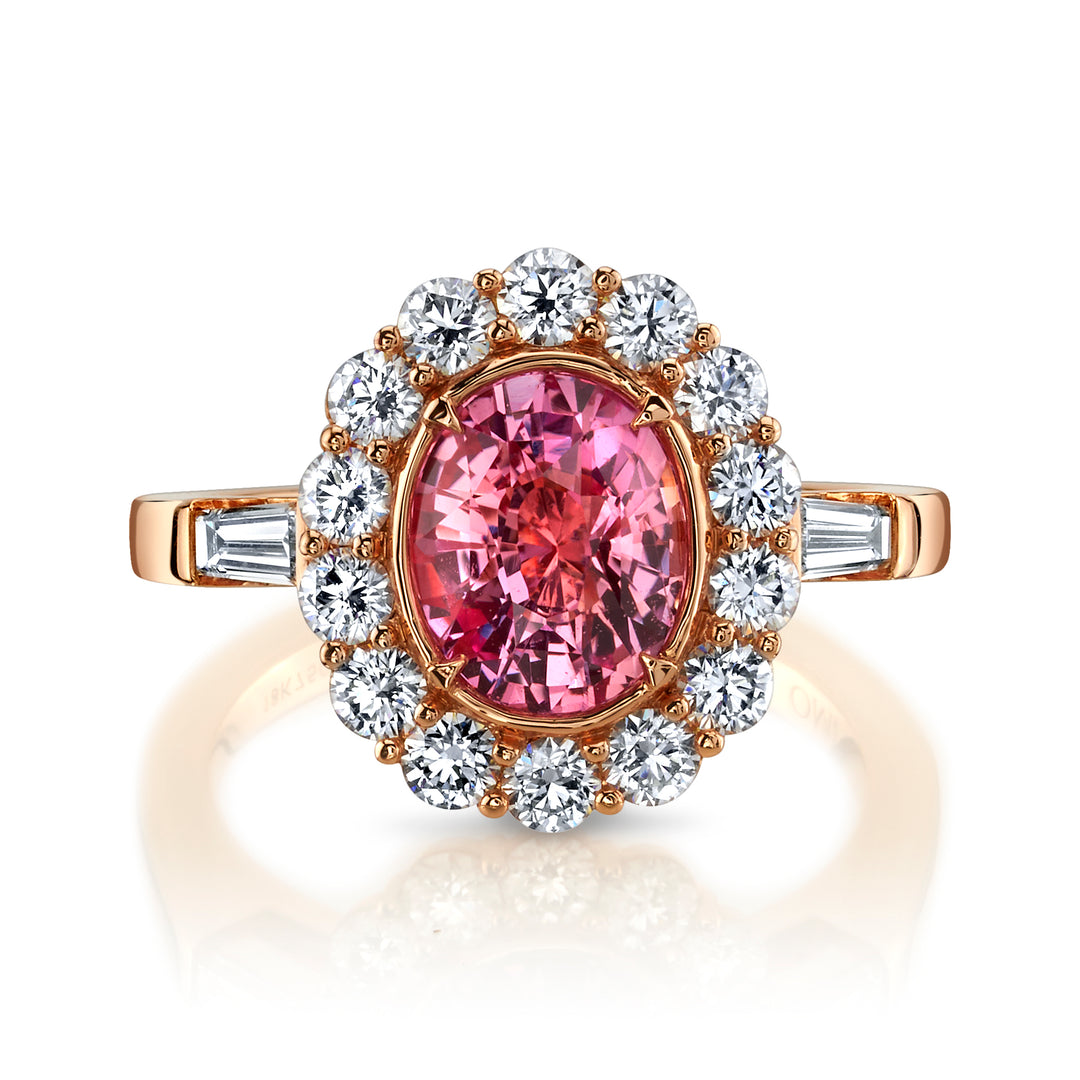 Oval Padparadscha Sapphire & Diamond Ring