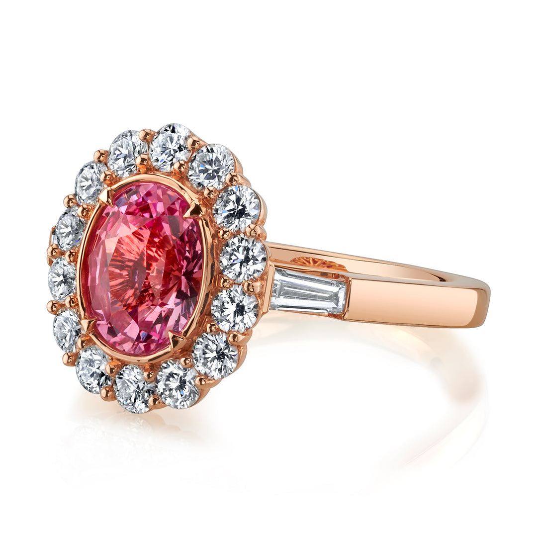 Oval Padparadscha Sapphire & Diamond Ring