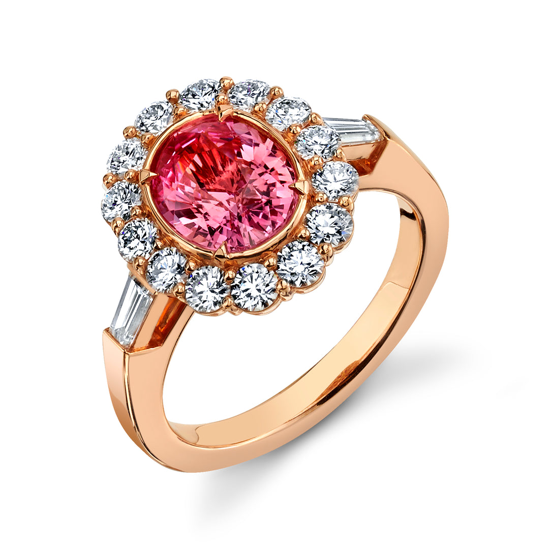 Oval Padparadscha Sapphire & Diamond Ring