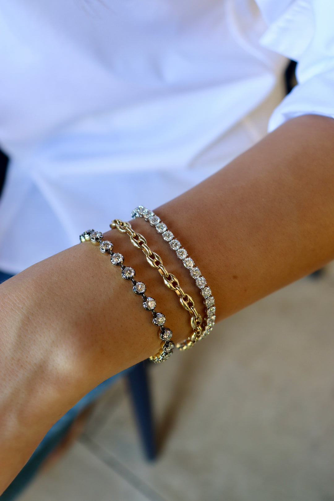 4.78ctw Georgian-Style Round Brilliant Natural Diamond Tennis Bracelet in 18K Black & Yellow Gold