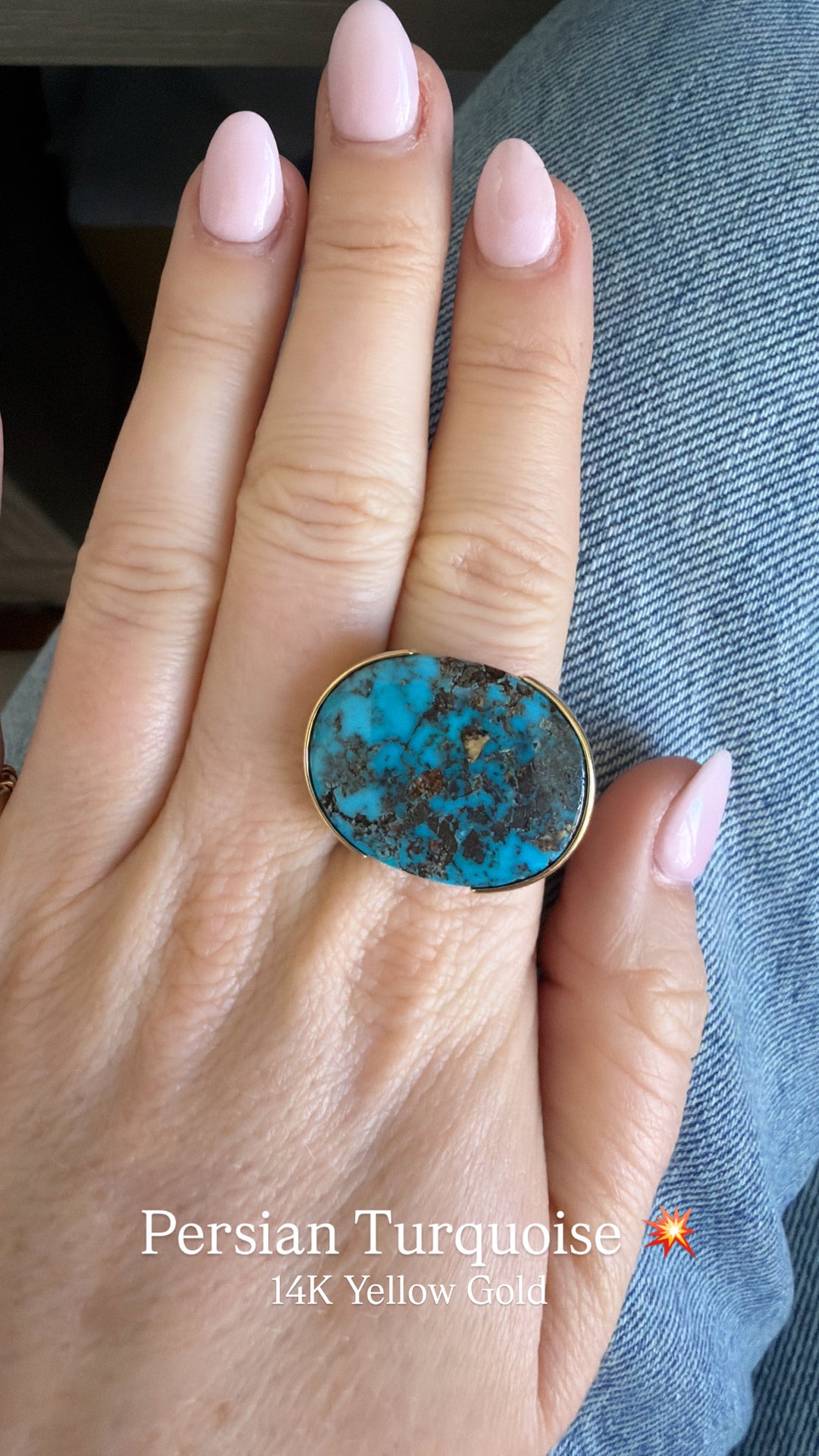 26.08ct Oval Persian Turquoise Cocktail Ring in 14K Yellow Gold