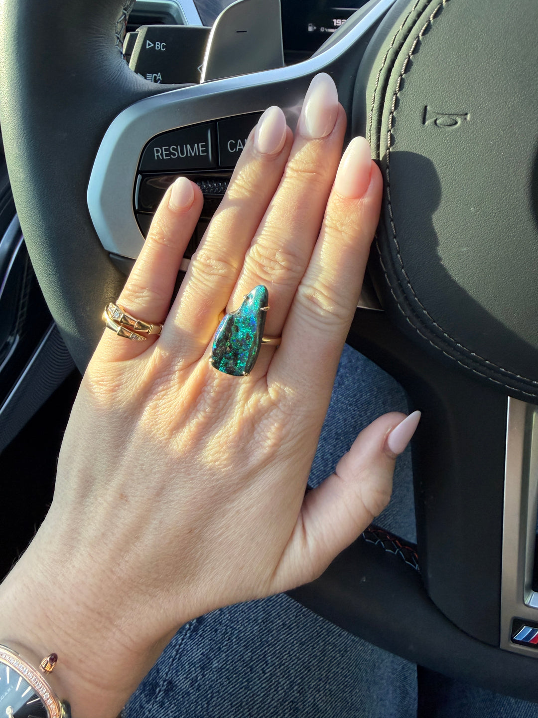 7.25ct Freeform Australian Boulder Opal Ring in 14K Yellow Gold