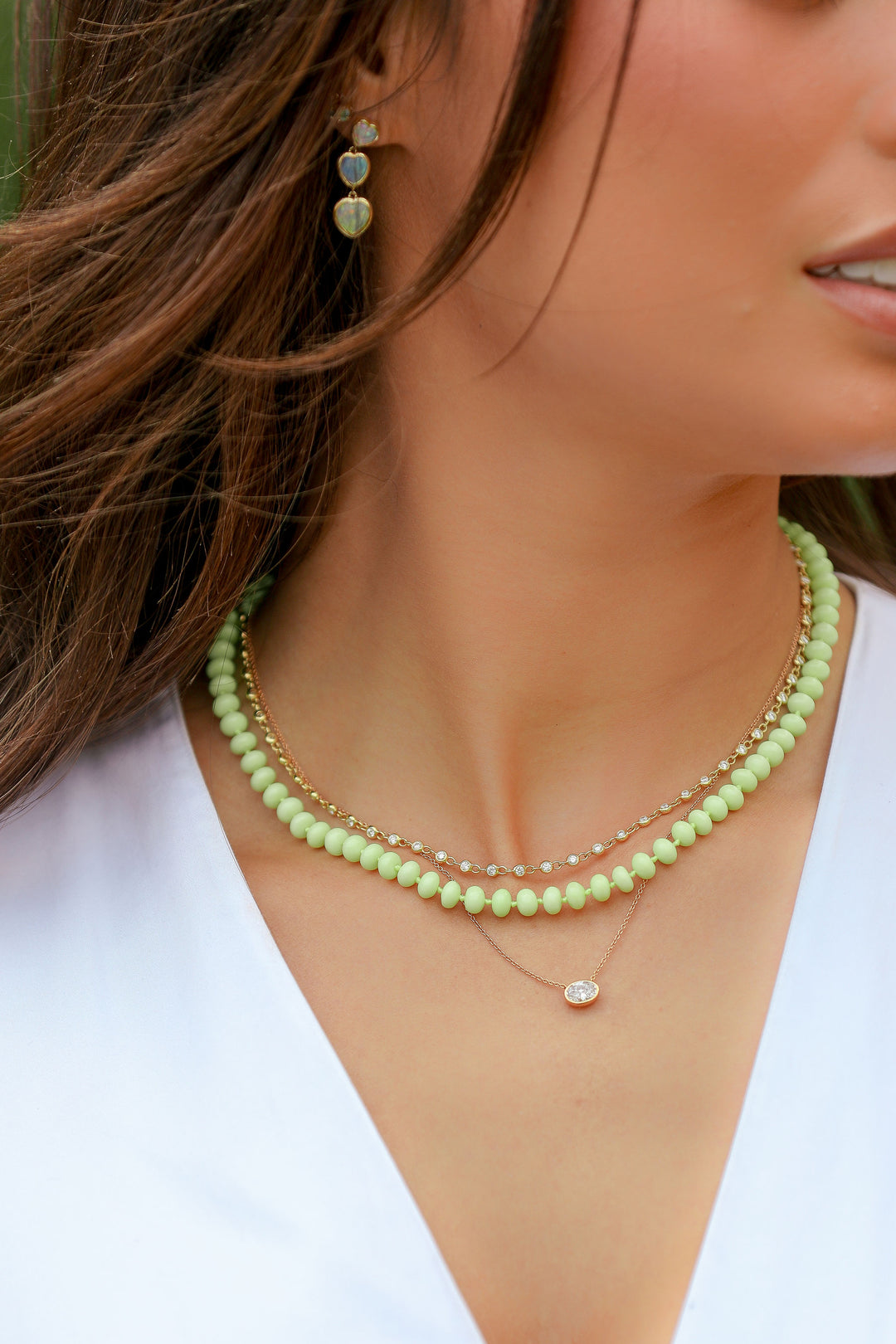Gaspeite Beads with 14K Yellow Gold Clasp Necklace