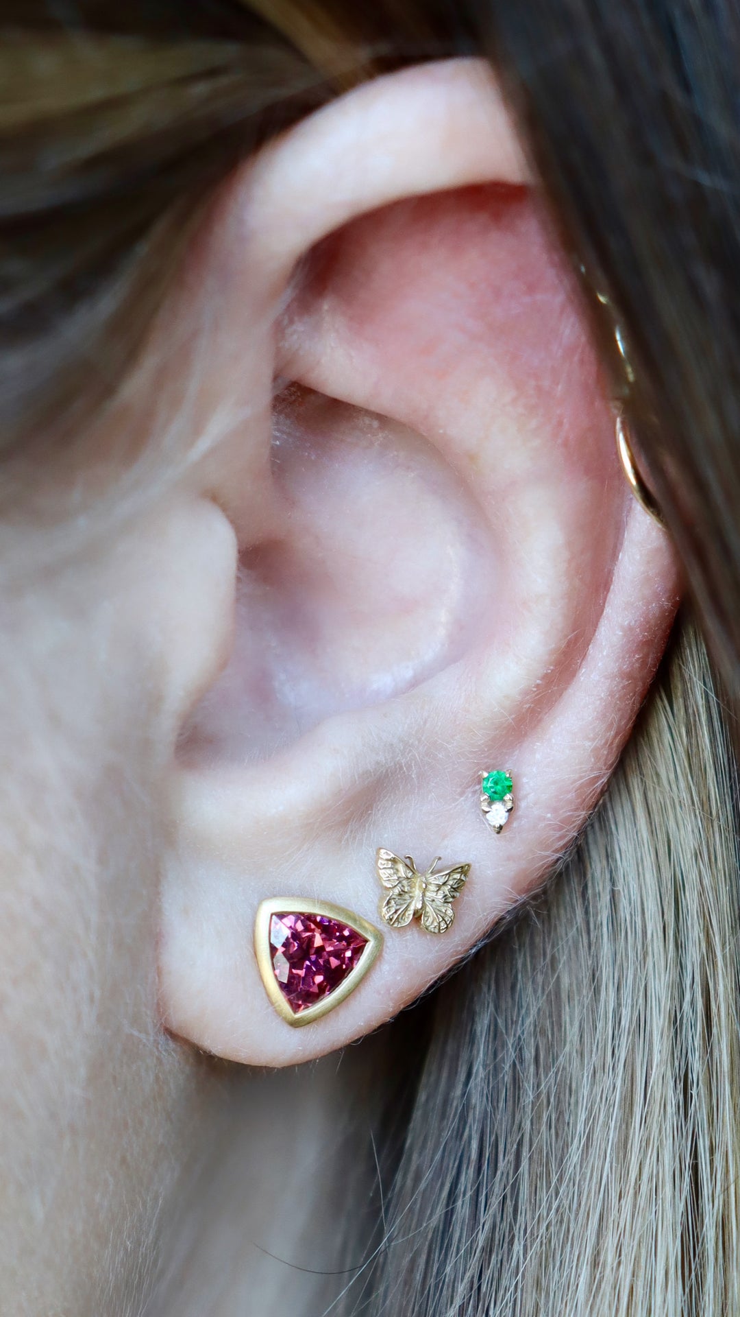 1.79ctw Trillion Garnet Bezel Studs set in 18K Yellow Gold