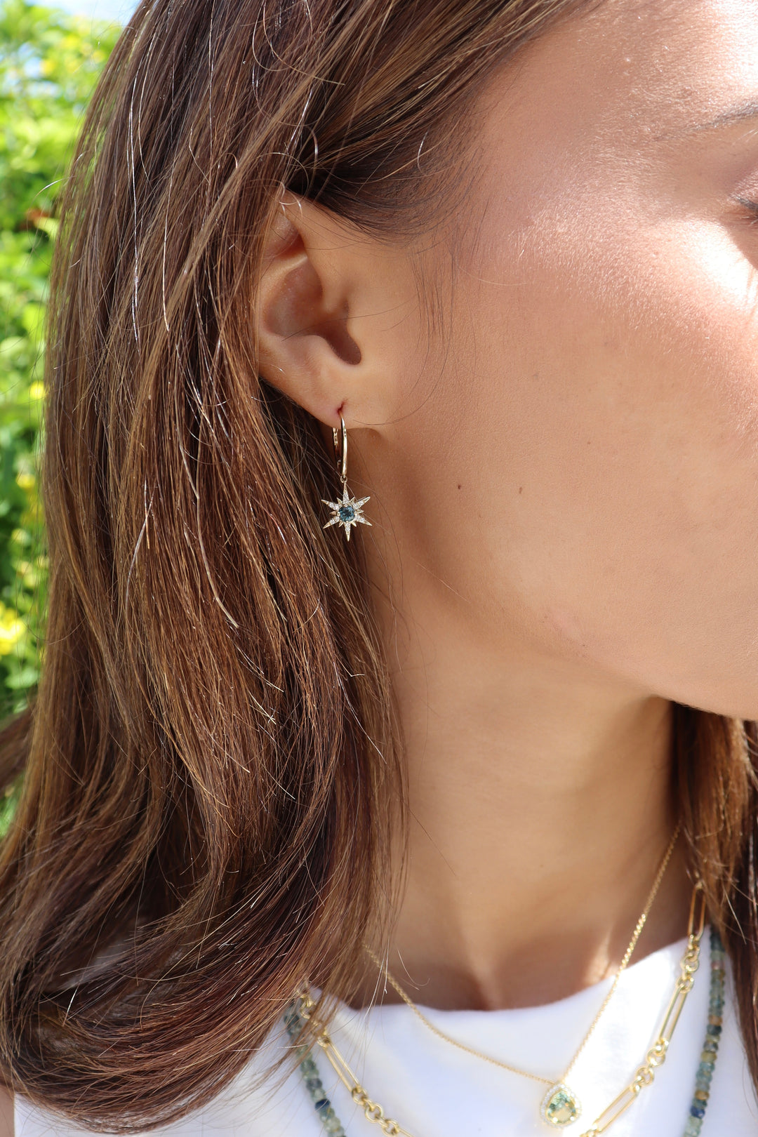 Montana Sapphire Starburst Dangle Earrings in 14k Yellow Gold