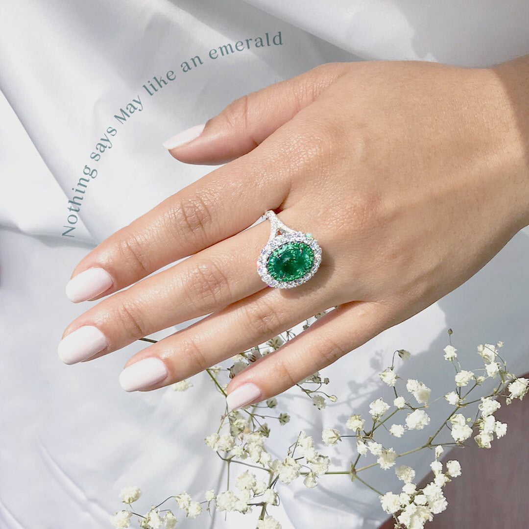 Oval Colombian Emerald & Diamond Ring