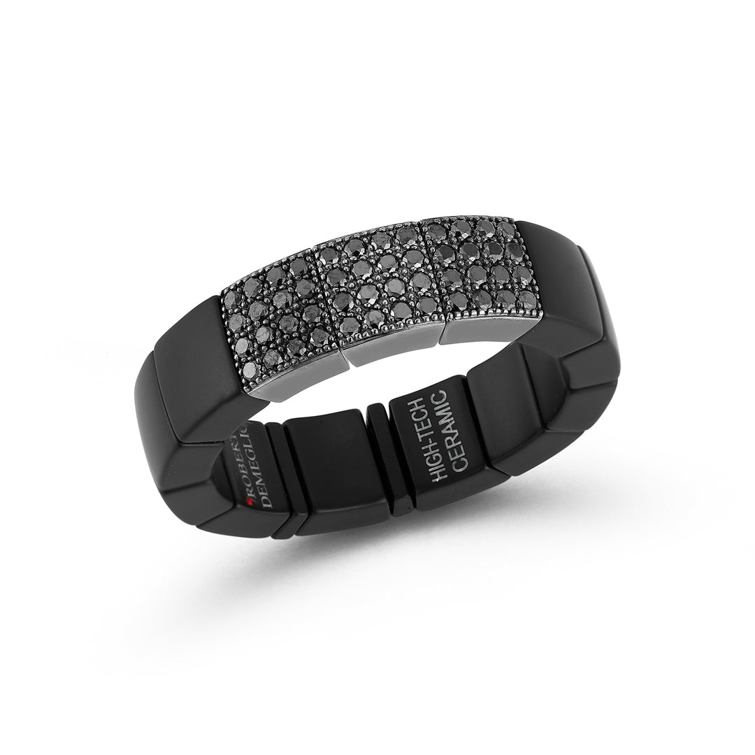 Men's Matte Black Scacco 18K White & Black Diamond Stretch Ring