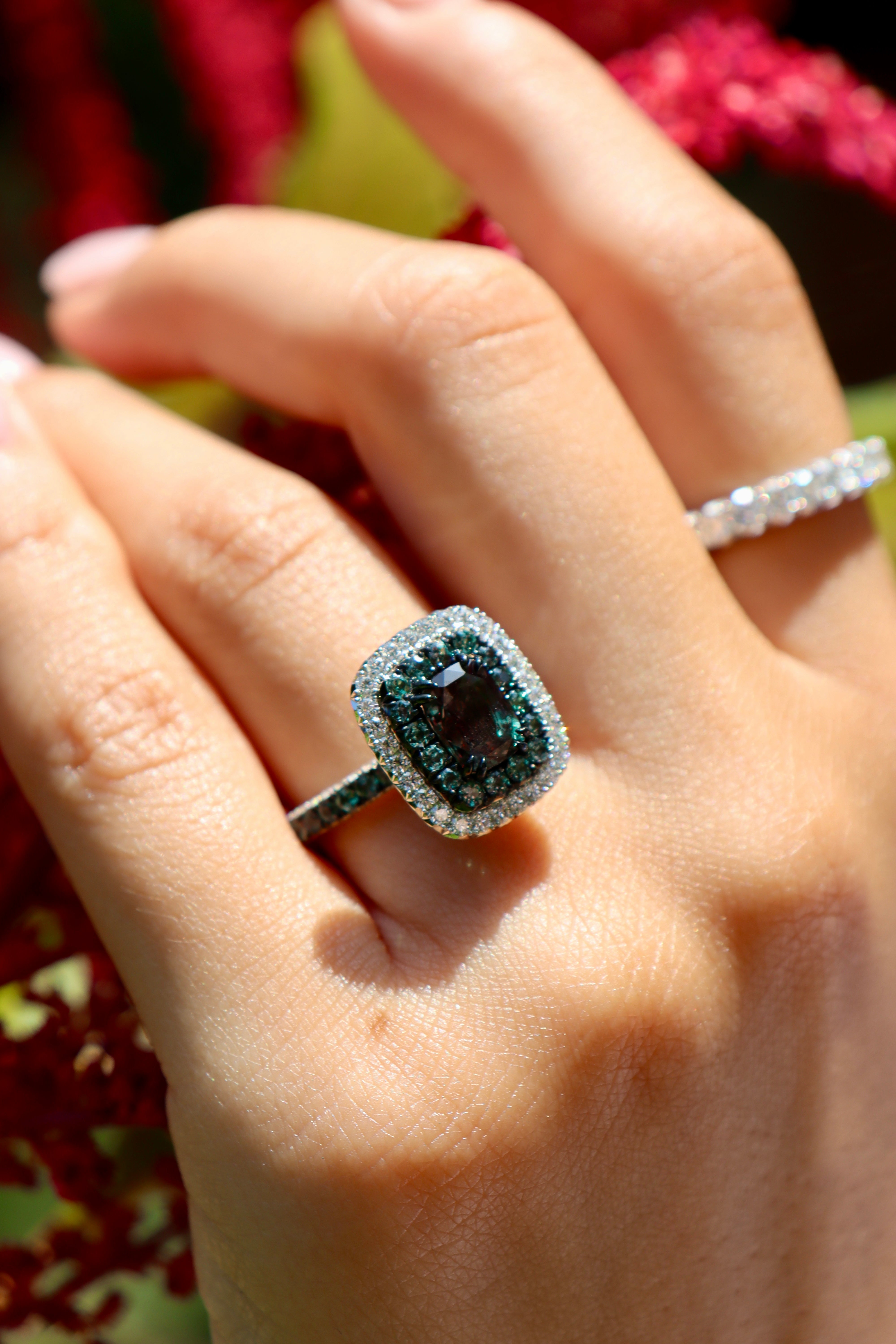 1.58ct Cushion Natural Alexandrite & Diamond Ring in Platinum
