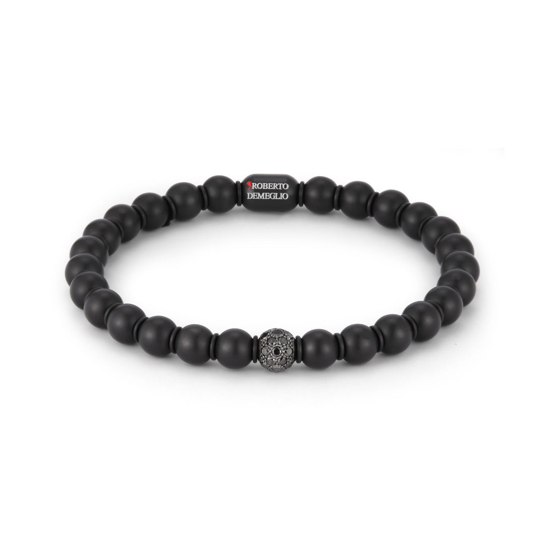 Men's Matte Black Ceramic Bead & Black Diamond Bracelet