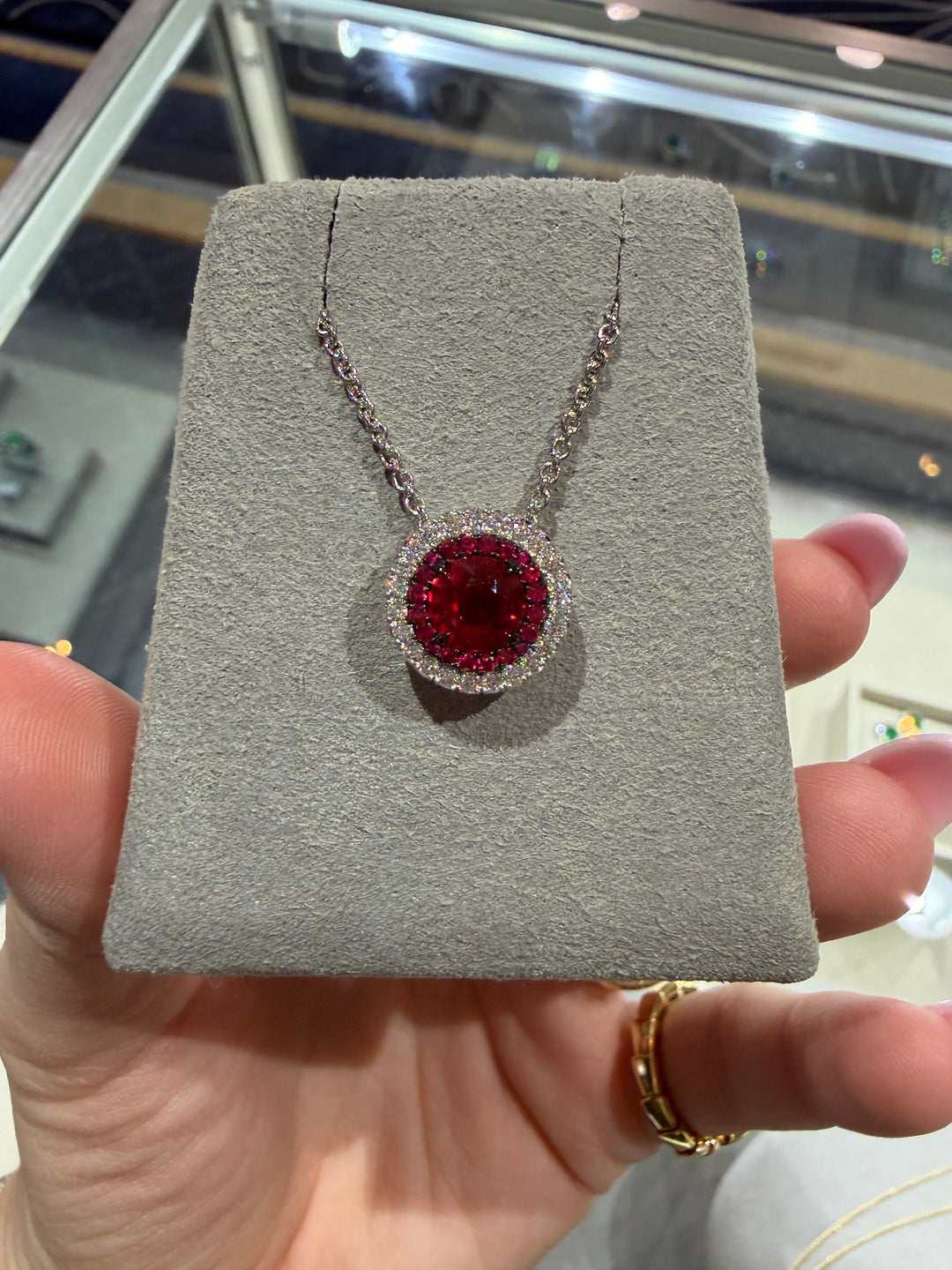 1.27ct Round Ruby & Diamond Slider Necklace in Platinum & 18K Gold