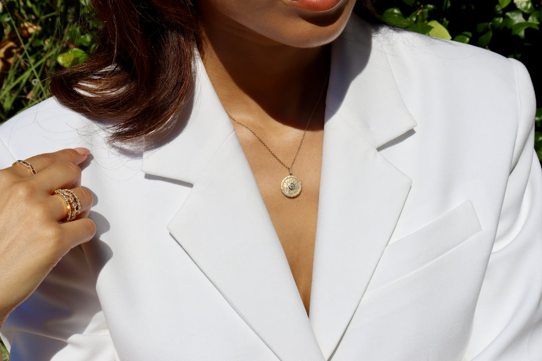 Speckled Diamond Disc Pendant in 14k Yellow Gold