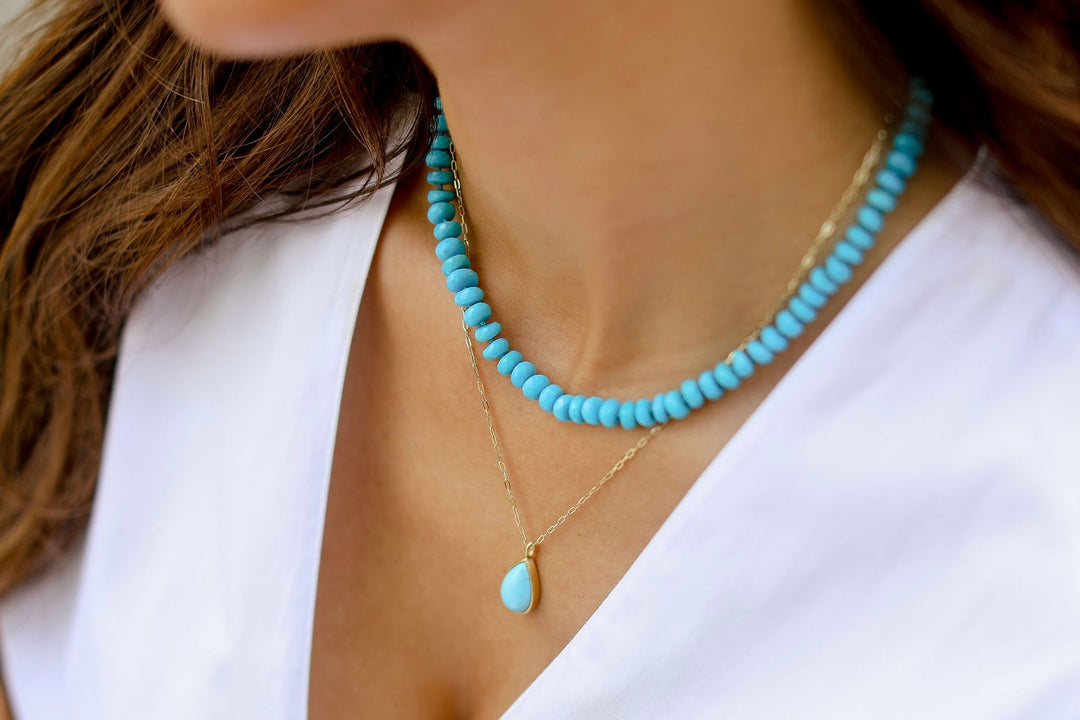 5.51 Pear Shape Turquoise Bezel Pendant/Charm in 18K Yellow Gold