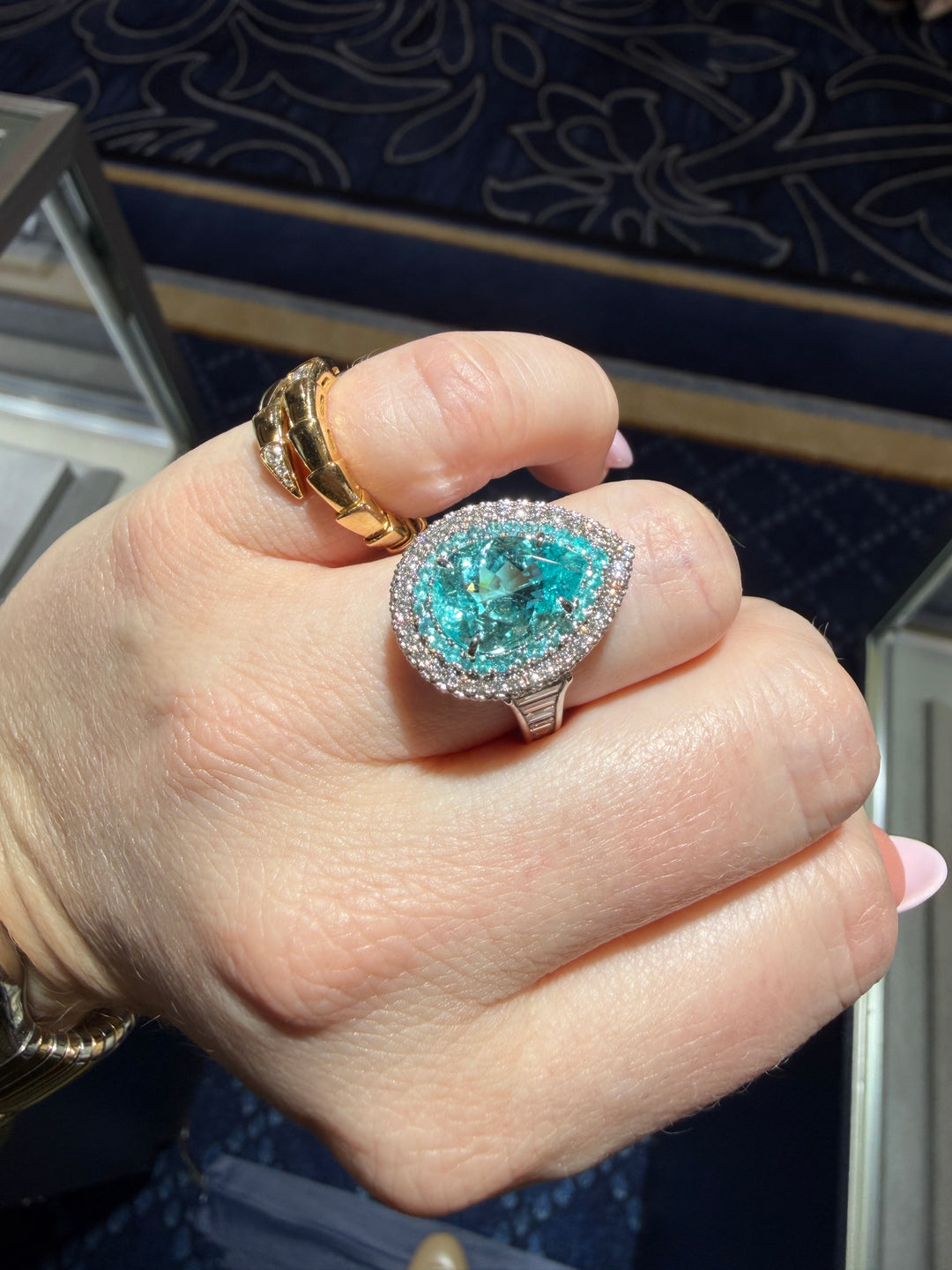 3.75ct Pear Shape Paraíba-Type Tourmaline & Diamond Ring in Platinum