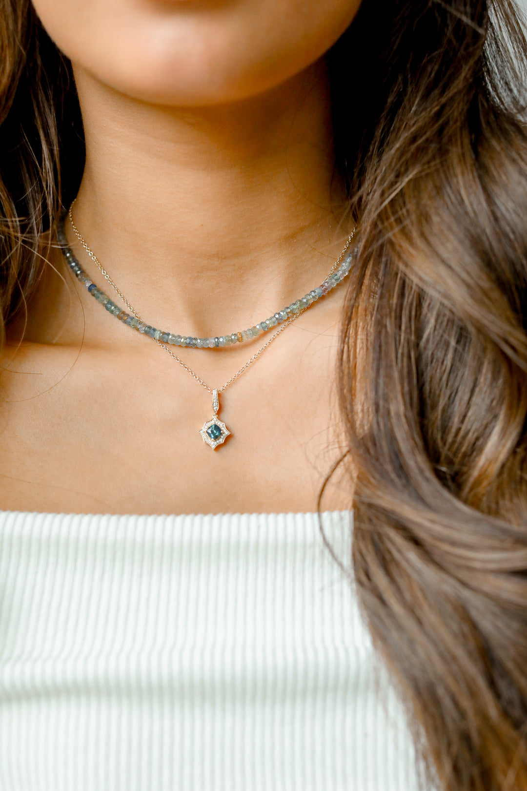 0.80ct Cushion Montana Sapphire & Diamond Vintage-Style Pendant with chain