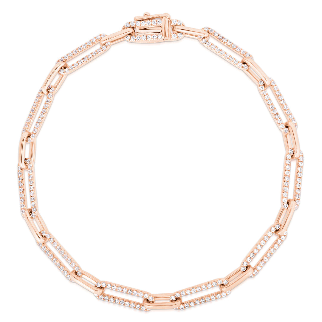 14K Gold and Diamond Paperclip Link Chain Bracelet